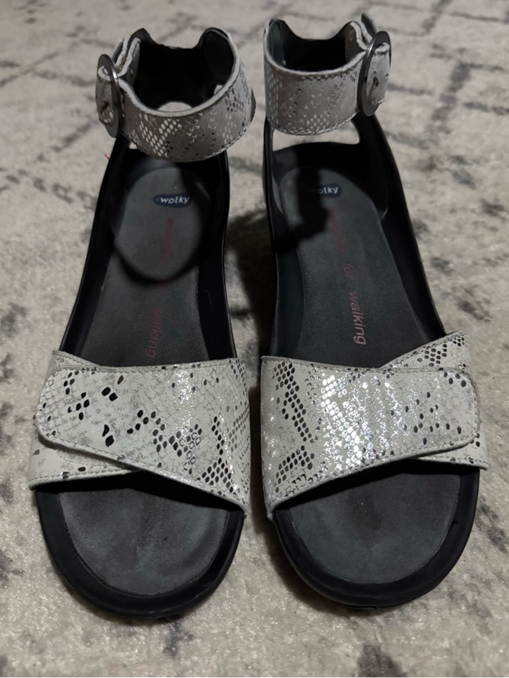 Wolky White and Silver Wedge Sandal Size 39